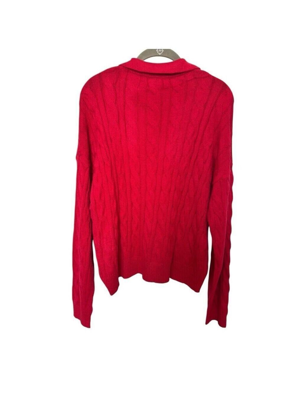 NWT WIHOLL Red Cable-Knit Collared V Neck Pullover Sweater Women Size M-L - Picture 2 of 6